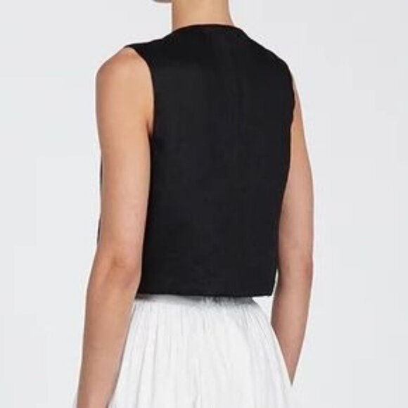 Dissh Banks Black 100% Linen Fully Lined Covered Button Minimalist Vest Size 8 - Picture 3 of 15
